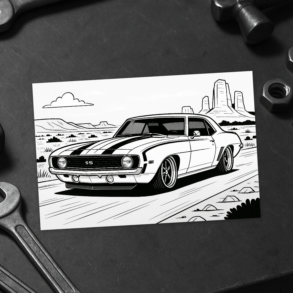 Livro de Colorir 60 Carros INSANOS – Bmw E30, CamaroSS, Mercedes 190E, Fusca