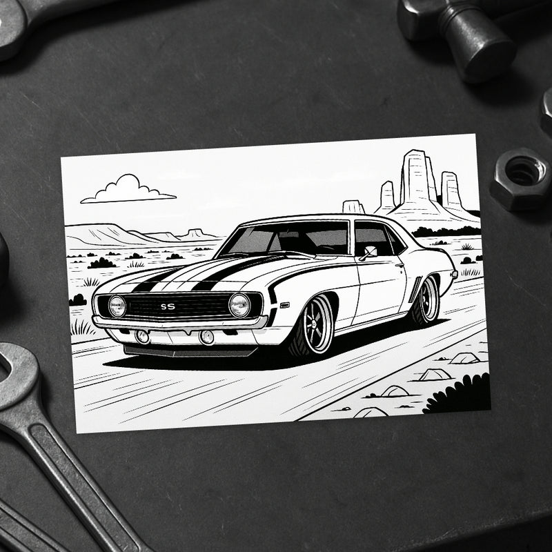 Livro de Colorir 60 Carros INSANOS – Bmw E30, CamaroSS, Mercedes 190E, Fusca