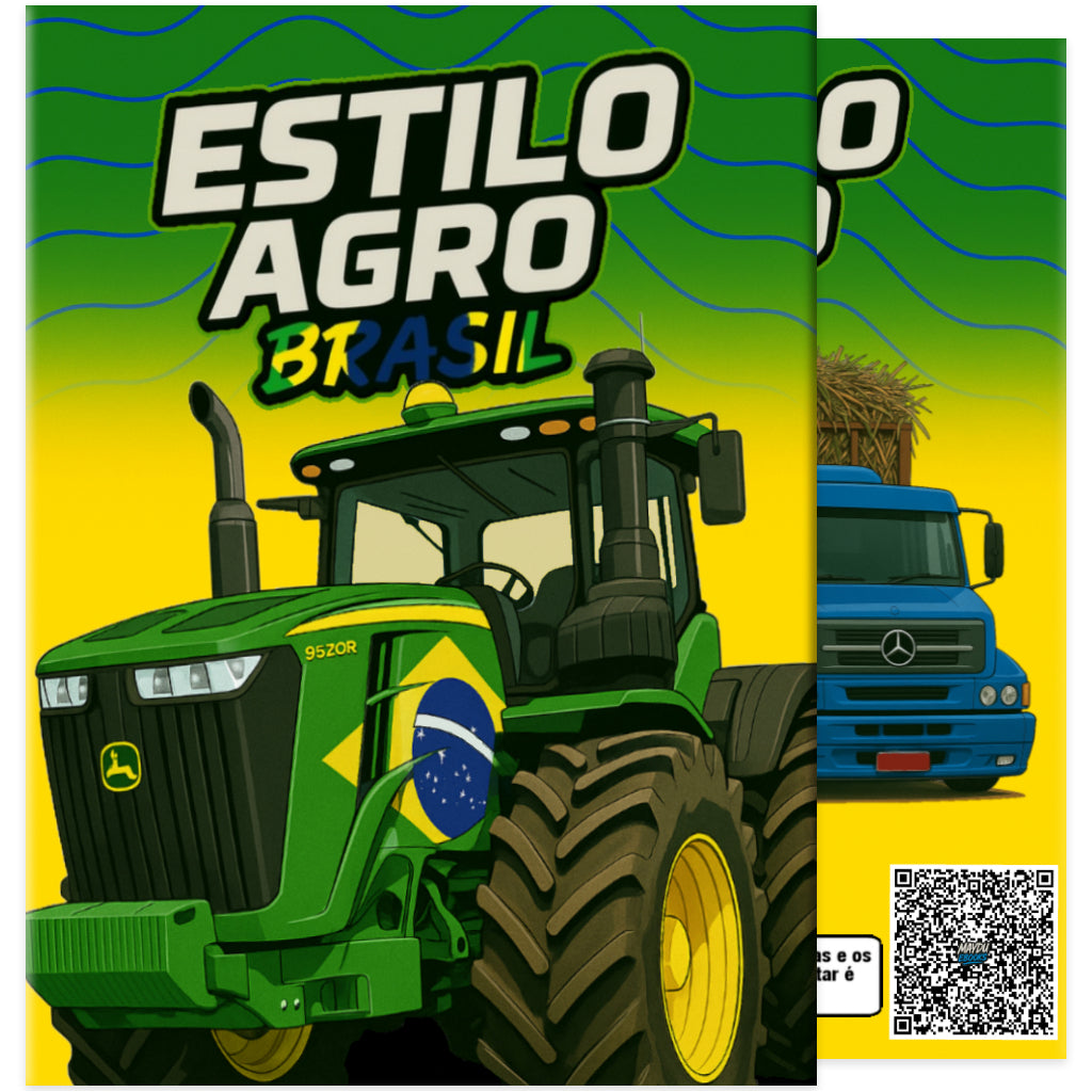 Livro de Colorir 60 Máquinas Estilo Agro Brasil – John Deere, Silverado, Mercedes 1620
