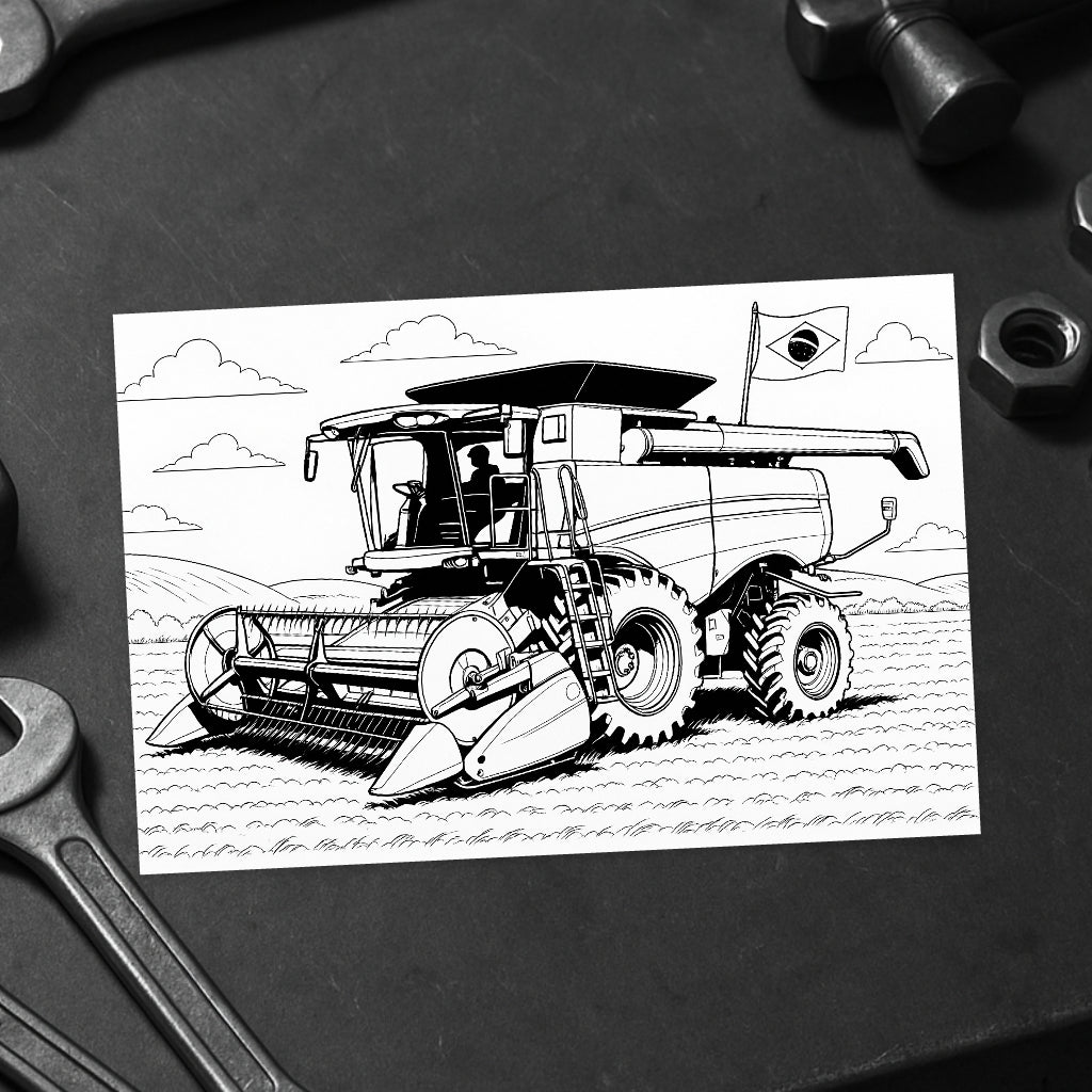 Livro de Colorir 60 Máquinas Estilo Agro Brasil – John Deere, Silverado, Mercedes 1620