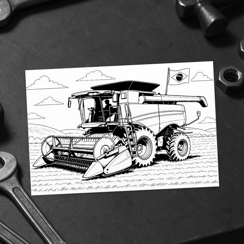 Livro de Colorir 60 Máquinas Estilo Agro Brasil – John Deere, Silverado, Mercedes 1620